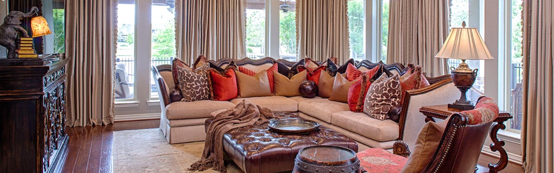 Elegant Custom Drapes in Living Room by Houston Draperies